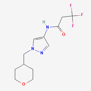 molecular formula C12H16F3N3O2 B2408443 3,3,3-三氟-N-(1-((四氢-2H-吡喃-4-基)甲基)-1H-吡唑-4-基)丙酰胺 CAS No. 1705842-55-2