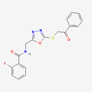 molecular formula C18H14FN3O3S B2408451 2-fluoro-N-({5-[(2-oxo-2-phenylethyl)thio]-1,3,4-oxadiazol-2-yl}methyl)benzamide CAS No. 851861-30-8