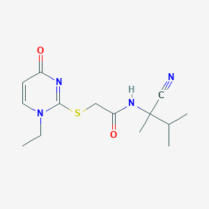 molecular formula C14H20N4O2S B2408454 N-(1-cyano-1,2-dimethylpropyl)-2-[(1-ethyl-4-oxo-1,4-dihydropyrimidin-2-yl)sulfanyl]acetamide CAS No. 1252434-11-9