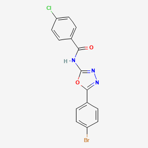 molecular formula C15H9BrClN3O2 B2408455 N-[5-(4-溴苯基)-1,3,4-噁二唑-2-基]-4-氯苯甲酰胺 CAS No. 891127-20-1