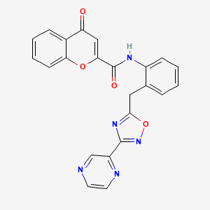 molecular formula C23H15N5O4 B2408456 4-oxo-N-(2-((3-(pyrazin-2-yl)-1,2,4-oxadiazol-5-yl)methyl)phenyl)-4H-chromene-2-carboxamide CAS No. 2034472-36-9