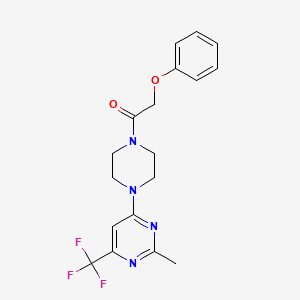 molecular formula C18H19F3N4O2 B2408461 2-Methyl-4-[4-(phenoxyacetyl)piperazin-1-yl]-6-(trifluoromethyl)pyrimidine CAS No. 1775331-97-9