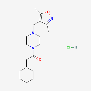 molecular formula C18H30ClN3O2 B2408467 2-Cyclohexyl-1-(4-((3,5-dimethylisoxazol-4-yl)methyl)piperazin-1-yl)ethanone hydrochloride CAS No. 1396849-20-9