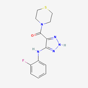 molecular formula C13H14FN5OS B2408470 （5-[(2-氟苯基)氨基]-1H-1,2,3-三唑-4-基）（硫代吗啉-4-基）甲酮 CAS No. 1291870-61-5