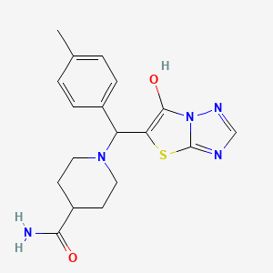 molecular formula C18H21N5O2S B2408474 1-((6-羟基噻唑并[3,2-b][1,2,4]三唑-5-基)(对甲苯基)甲基)哌啶-4-甲酰胺 CAS No. 868219-44-7