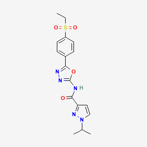 molecular formula C17H19N5O4S B2408479 N-(5-(4-(ethylsulfonyl)phenyl)-1,3,4-oxadiazol-2-yl)-1-isopropyl-1H-pyrazole-3-carboxamide CAS No. 1172943-91-7