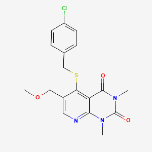 molecular formula C18H18ClN3O3S B2408481 5-((4-chlorobenzyl)thio)-6-(methoxymethyl)-1,3-dimethylpyrido[2,3-d]pyrimidine-2,4(1H,3H)-dione CAS No. 946227-23-2