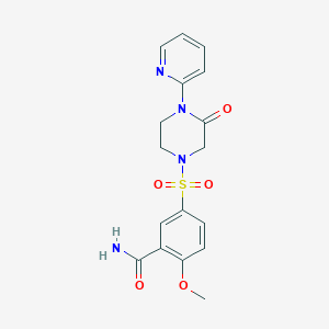 molecular formula C17H18N4O5S B2408489 2-Methoxy-5-((3-oxo-4-(pyridin-2-yl)piperazin-1-yl)sulfonyl)benzamide CAS No. 2310011-62-0