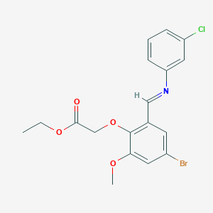 molecular formula C18H17BrClNO4 B2408496 Ethyl 2-(4-bromo-2-{[(3-chlorophenyl)imino]methyl}-6-methoxyphenoxy)acetate CAS No. 338750-67-7