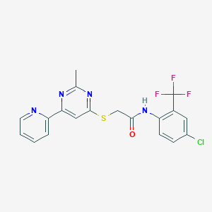 molecular formula C19H14ClF3N4OS B2408507 N-(4-chloro-2-(trifluoromethyl)phenyl)-2-((2-methyl-6-(pyridin-2-yl)pyrimidin-4-yl)thio)acetamide CAS No. 1251606-01-5