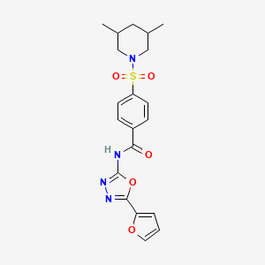 molecular formula C20H22N4O5S B2408510 4-((3,5-二甲基哌啶-1-基)磺酰基)-N-(5-(呋喃-2-基)-1,3,4-恶二唑-2-基)苯甲酰胺 CAS No. 905679-70-1