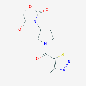 molecular formula C11H12N4O4S B2408511 3-(1-(4-Methyl-1,2,3-thiadiazole-5-carbonyl)pyrrolidin-3-yl)oxazolidine-2,4-dione CAS No. 2034291-65-9