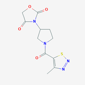 molecular formula C11H12N4O4S B2408511 3-(1-(4-メチル-1,2,3-チアゾール-5-カルボニル)ピロリジン-3-イル)オキサゾリジン-2,4-ジオン CAS No. 2034291-65-9