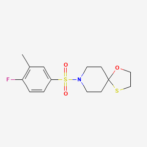 molecular formula C14H18FNO3S2 B2408515 8-((4-氟-3-甲苯磺酰基)-1-氧杂-4-噻-8-氮杂螺[4.5]癸烷 CAS No. 1351615-82-1