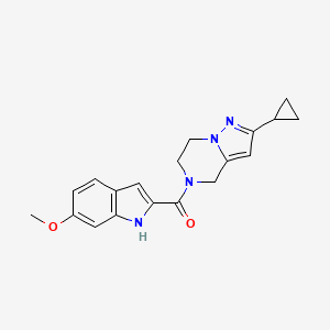molecular formula C19H20N4O2 B2408516 (2-cyclopropyl-6,7-dihydropyrazolo[1,5-a]pyrazin-5(4H)-yl)(6-methoxy-1H-indol-2-yl)methanone CAS No. 2034293-84-8