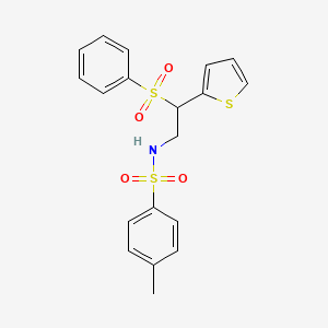 molecular formula C19H19NO4S3 B2408519 4-methyl-N-[2-(phenylsulfonyl)-2-(2-thienyl)ethyl]benzenesulfonamide CAS No. 896341-68-7