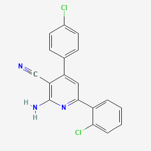 molecular formula C18H11Cl2N3 B2408520 2-Amino-6-(2-chlorophenyl)-4-(4-chlorophenyl)nicotinonitrile CAS No. 338794-11-9