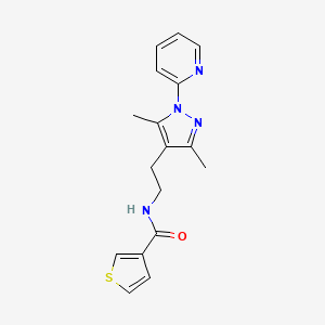 molecular formula C17H18N4OS B2408524 N-(2-(3,5-dimethyl-1-(pyridin-2-yl)-1H-pyrazol-4-yl)ethyl)thiophene-3-carboxamide CAS No. 2034487-31-3