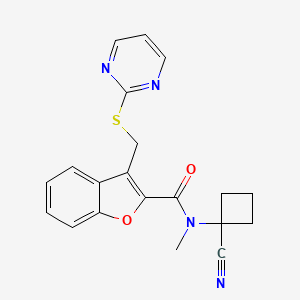 molecular formula C20H18N4O2S B2408528 N-(1-cyanocyclobutyl)-N-methyl-3-[(pyrimidin-2-ylsulfanyl)methyl]-1-benzofuran-2-carboxamide CAS No. 1280951-19-0