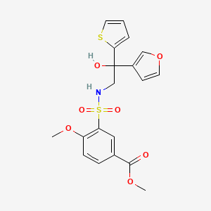molecular formula C19H19NO7S2 B2408530 3-(N-(2-(呋喃-3-基)-2-羟基-2-(噻吩-2-基)乙基)磺酰胺基)-4-甲氧基苯甲酸甲酯 CAS No. 2034265-34-2