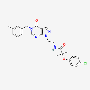 molecular formula C25H26ClN5O3 B2408535 2-(4-chlorophenoxy)-2-methyl-N-(2-(5-(3-methylbenzyl)-4-oxo-4,5-dihydro-1H-pyrazolo[3,4-d]pyrimidin-1-yl)ethyl)propanamide CAS No. 922087-91-0
