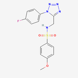 molecular formula C15H14FN5O3S B2408542 N-((1-(4-fluorophenyl)-1H-tetrazol-5-yl)methyl)-4-methoxybenzenesulfonamide CAS No. 942000-31-9