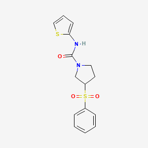 molecular formula C15H16N2O3S2 B2408545 3-(苯磺酰基)-N-(噻吩-2-基)吡咯烷-1-甲酰胺 CAS No. 1705568-74-6