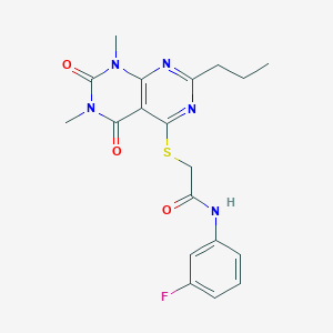 molecular formula C19H20FN5O3S B2408553 2-(1,3-dimethyl-2,4-dioxo-7-propylpyrimido[4,5-d]pyrimidin-5-yl)sulfanyl-N-(3-fluorophenyl)acetamide CAS No. 852171-04-1