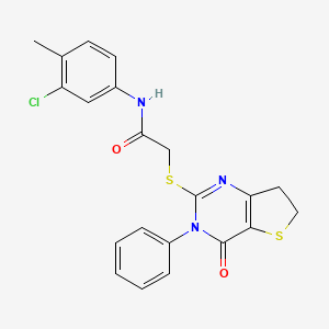 molecular formula C21H18ClN3O2S2 B2408563 N-(3-chloro-4-methylphenyl)-2-[(4-oxo-3-phenyl-6,7-dihydrothieno[3,2-d]pyrimidin-2-yl)sulfanyl]acetamide CAS No. 686771-10-8