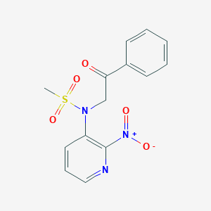 molecular formula C14H13N3O5S B240857 N-(2-nitro-3-pyridinyl)-N-(2-oxo-2-phenylethyl)methanesulfonamide 