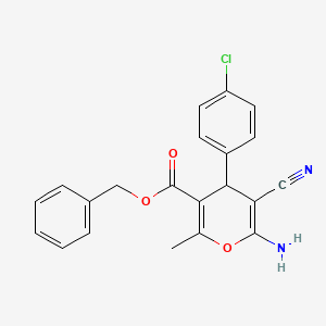 molecular formula C21H17ClN2O3 B2408572 Benzyl 6-amino-4-(4-chlorophenyl)-5-cyano-2-methyl-4H-pyran-3-carboxylate CAS No. 339580-97-1