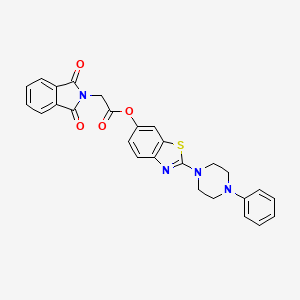 molecular formula C27H22N4O4S B2408575 2-(4-Phenylpiperazin-1-yl)benzo[d]thiazol-6-yl 2-(1,3-dioxoisoindolin-2-yl)acetate CAS No. 941995-23-9