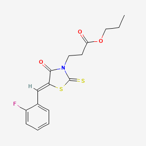 molecular formula C16H16FNO3S2 B2408581 propyl 3-[(5Z)-5-[(2-fluorophenyl)methylidene]-4-oxo-2-sulfanylidene-1,3-thiazolidin-3-yl]propanoate CAS No. 477488-10-1