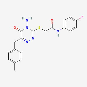 molecular formula C19H18FN5O2S B2408583 2-((4-amino-6-(4-methylbenzyl)-5-oxo-4,5-dihydro-1,2,4-triazin-3-yl)thio)-N-(4-fluorophenyl)acetamide CAS No. 886963-82-2