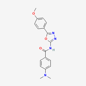 molecular formula C18H18N4O3 B2408593 4-(dimethylamino)-N-[5-(4-methoxyphenyl)-1,3,4-oxadiazol-2-yl]benzamide CAS No. 865286-76-6