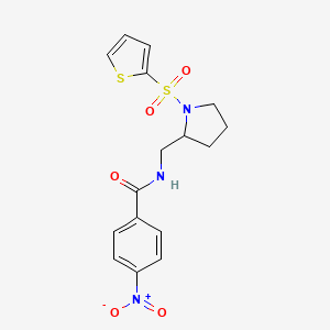 molecular formula C16H17N3O5S2 B2408594 4-nitro-N-((1-(thiophène-2-ylsulfonyl)pyrrolidin-2-yl)méthyl)benzamide CAS No. 896281-72-4