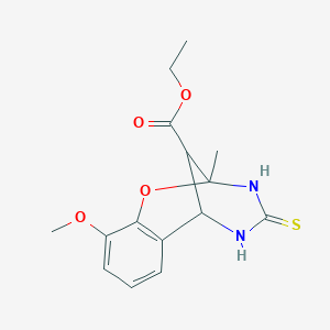 molecular formula C15H18N2O4S B2408604 ethyl 10-methoxy-2-methyl-4-thioxo-3,4,5,6-tetrahydro-2H-2,6-methano-1,3,5-benzoxadiazocine-11-carboxylate CAS No. 1022789-35-0