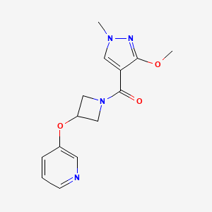 molecular formula C14H16N4O3 B2408606 (3-methoxy-1-methyl-1H-pyrazol-4-yl)(3-(pyridin-3-yloxy)azetidin-1-yl)methanone CAS No. 1904046-68-9