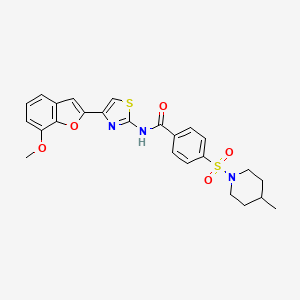 molecular formula C25H25N3O5S2 B2408609 N-(4-(7-methoxybenzofuran-2-yl)thiazol-2-yl)-4-((4-methylpiperidin-1-yl)sulfonyl)benzamide CAS No. 921796-68-1