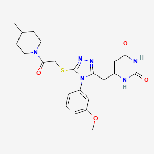 molecular formula C22H26N6O4S B2408645 6-[[4-(3-methoxyphenyl)-5-[2-(4-methylpiperidin-1-yl)-2-oxoethyl]sulfanyl-1,2,4-triazol-3-yl]methyl]-1H-pyrimidine-2,4-dione CAS No. 852048-83-0
