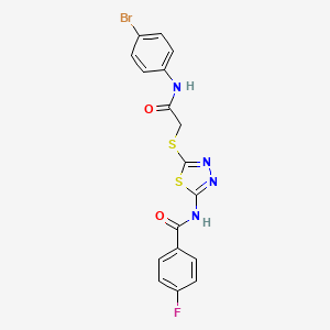 molecular formula C17H12BrFN4O2S2 B2408675 N-(5-((2-((4-bromophenyl)amino)-2-oxoethyl)thio)-1,3,4-thiadiazol-2-yl)-4-fluorobenzamide CAS No. 393566-95-5