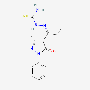 molecular formula C14H17N5OS B2408685 [(Z)-1-(3-methyl-5-oxo-1-phenyl-4H-pyrazol-4-yl)propylideneamino]thiourea CAS No. 914636-27-4