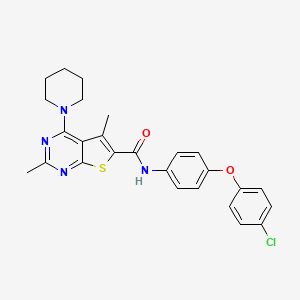 molecular formula C26H25ClN4O2S B2408710 N-(4-(4-氯苯氧基)苯基)-2,5-二甲基-4-(哌啶-1-基)噻吩并[2,3-d]嘧啶-6-甲酰胺 CAS No. 452062-73-6