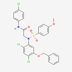 molecular formula C28H23Cl3N2O5S B2408716 2-{5-(苄氧基)-2,4-二氯[(4-甲氧基苯基)磺酰基]苯胺基}-N-(4-氯苯基)乙酰胺 CAS No. 338961-76-5