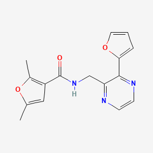 molecular formula C16H15N3O3 B2408721 N-((3-(furan-2-yl)pyrazin-2-yl)methyl)-2,5-dimethylfuran-3-carboxamide CAS No. 2034498-70-7