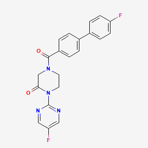 molecular formula C21H16F2N4O2 B2408739 4-(4'-Fluoro-[1,1'-biphenyl]-4-carbonyl)-1-(5-fluoropyrimidin-2-yl)piperazin-2-one CAS No. 2309748-33-0