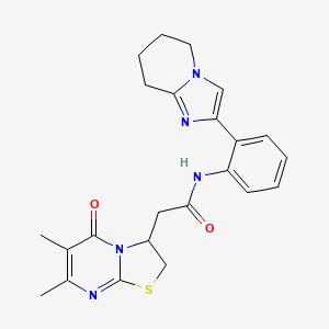 molecular formula C23H25N5O2S B2408743 2-(6,7-dimethyl-5-oxo-3,5-dihydro-2H-thiazolo[3,2-a]pyrimidin-3-yl)-N-(2-(5,6,7,8-tetrahydroimidazo[1,2-a]pyridin-2-yl)phenyl)acetamide CAS No. 2034463-62-0