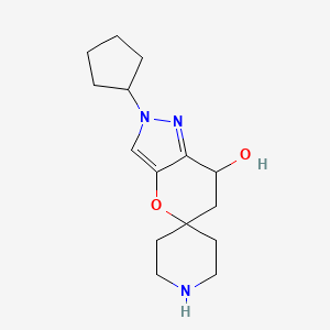 molecular formula C15H23N3O2 B2408759 2-Cyclopentylspiro[6,7-dihydropyrano[3,2-c]pyrazole-5,4'-piperidine]-7-ol CAS No. 2378507-28-7