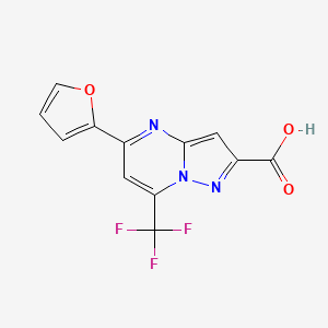 molecular formula C12H6F3N3O3 B2408771 5-(Furan-2-yl)-7-(trifluoromethyl)pyrazolo[1,5-a]pyrimidine-2-carboxylic acid CAS No. 313968-60-4