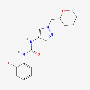 molecular formula C16H19FN4O2 B2408781 1-(2-氟苯基)-3-(1-((四氢-2H-吡喃-2-基)甲基)-1H-吡唑-4-基)脲 CAS No. 2034322-51-3